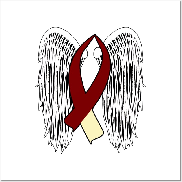 Winged Awareness Ribbon (Burgundy & Cream) Wall Art by BlakCircleGirl